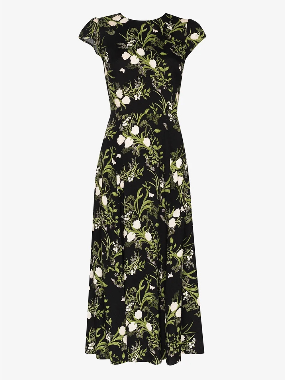 Reformation Dress Gavin Black White/Green Floral High Slit Back Cutout Size 0